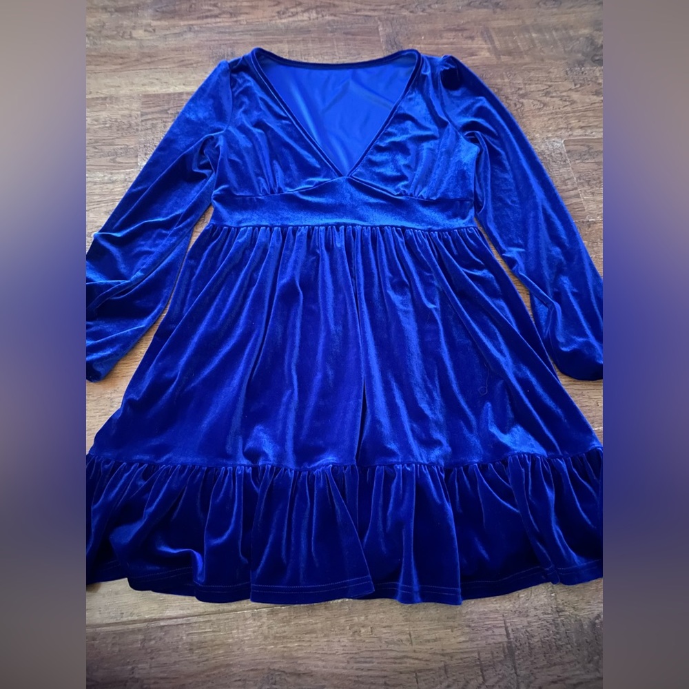 Blue velour plunge dress XL NEW - Picture 3 of 9